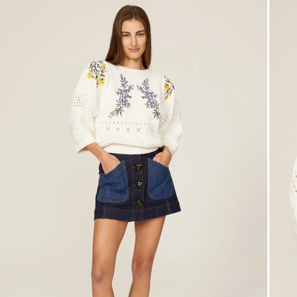 ba&sh Sweaters - ba&sh White Sweater with Floral Embroidery